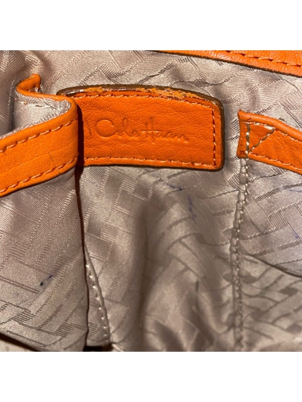 Cole Haan Orange Pebbled Leather Loop Shoulder Bag. Soft and Scrunchy! Vibrant. - Picture 7 of 8